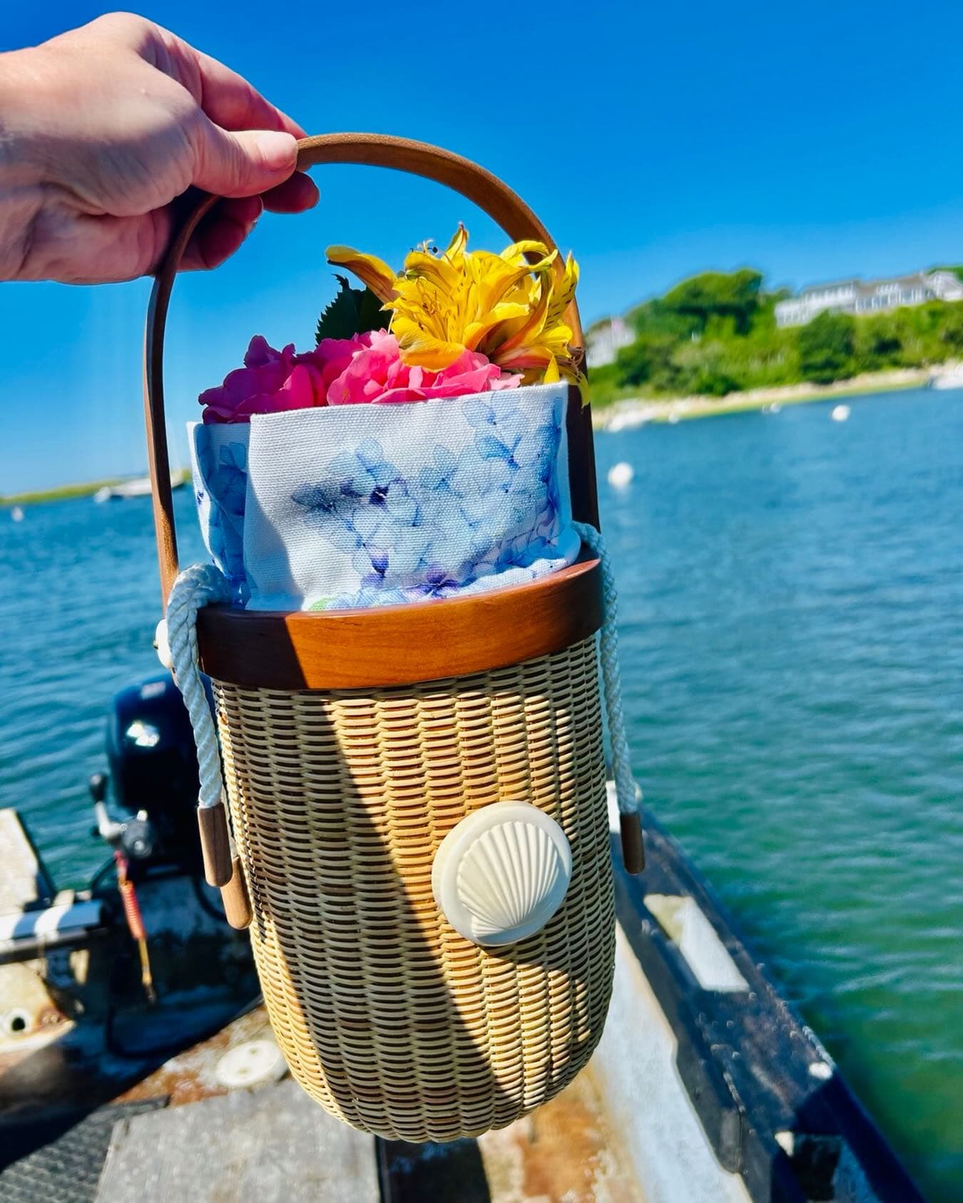 Handwoven summer bucket bag by Chatham Weaves