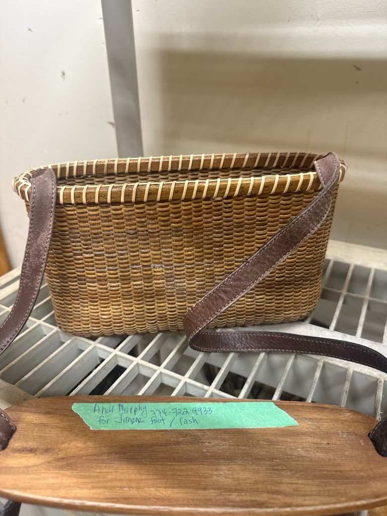 Nantucket basket repair work in progress at Chatham Weaves