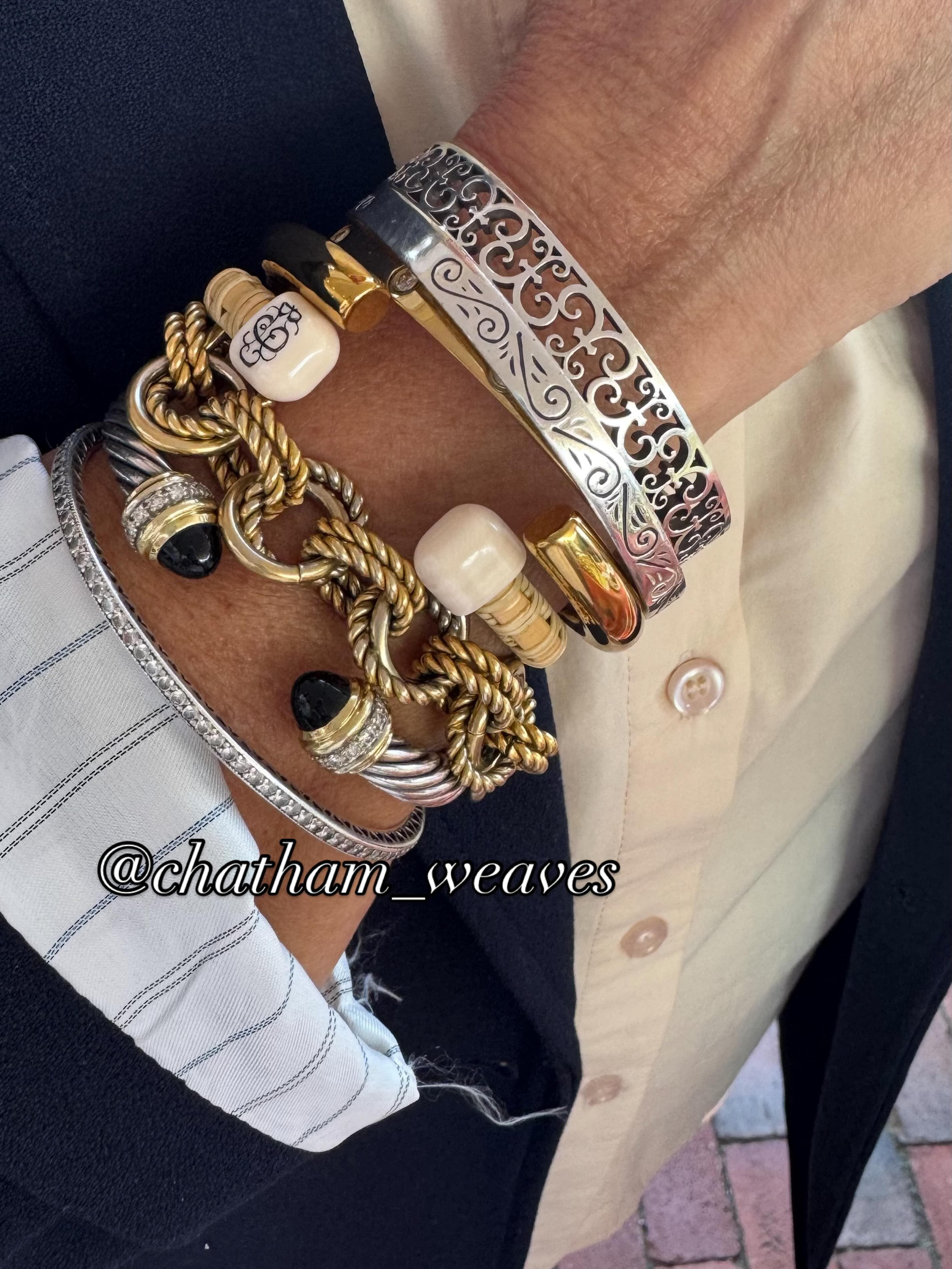 Stack of Nantucket cuffs and woven bracelets
